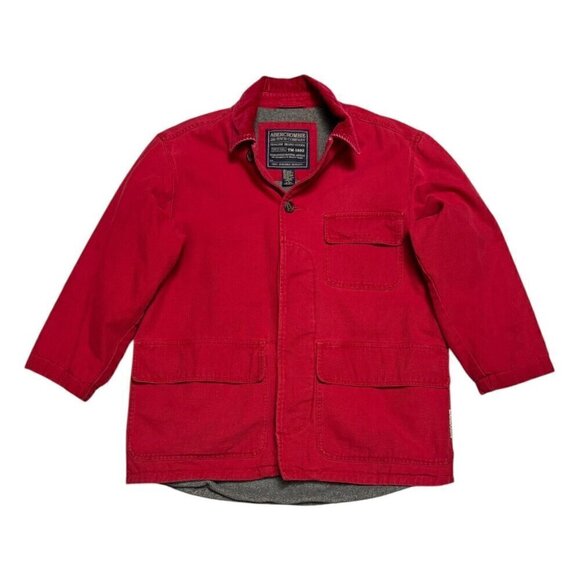 VINTAGE ABERCROMBIE & FITCH Red Cotton Lined Chore Coat Jacket Mens Small - Picture 1 of 5